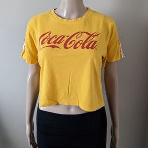 Coca Cola Logo Graphic Crop Yellow T-Shirt, Size Large